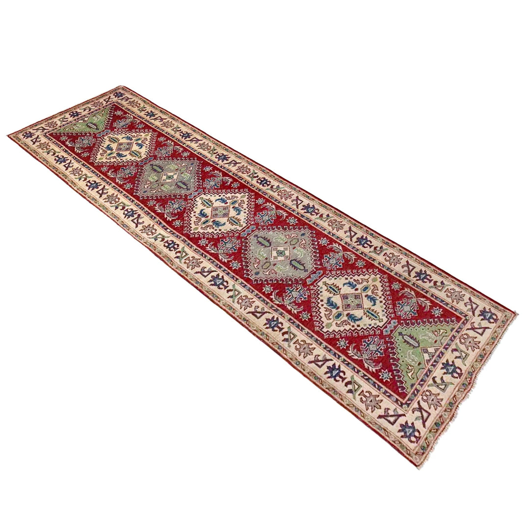 Red Afghan Kazak Rug 2' 6" x 9' 7" Hand-Knotted | No. AL95831