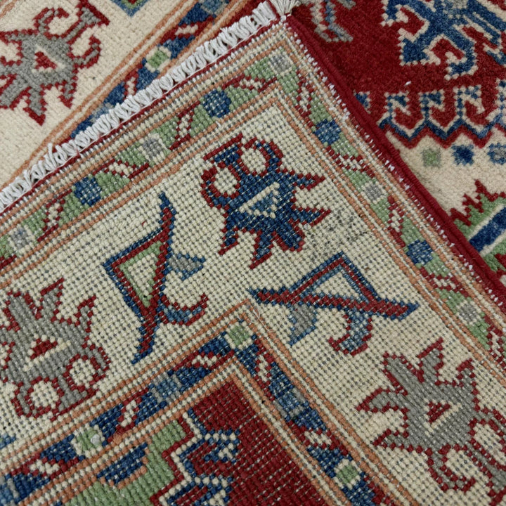 Red Afghan Kazak Rug 2' 6" x 9' 7" Hand-Knotted | No. AL95831