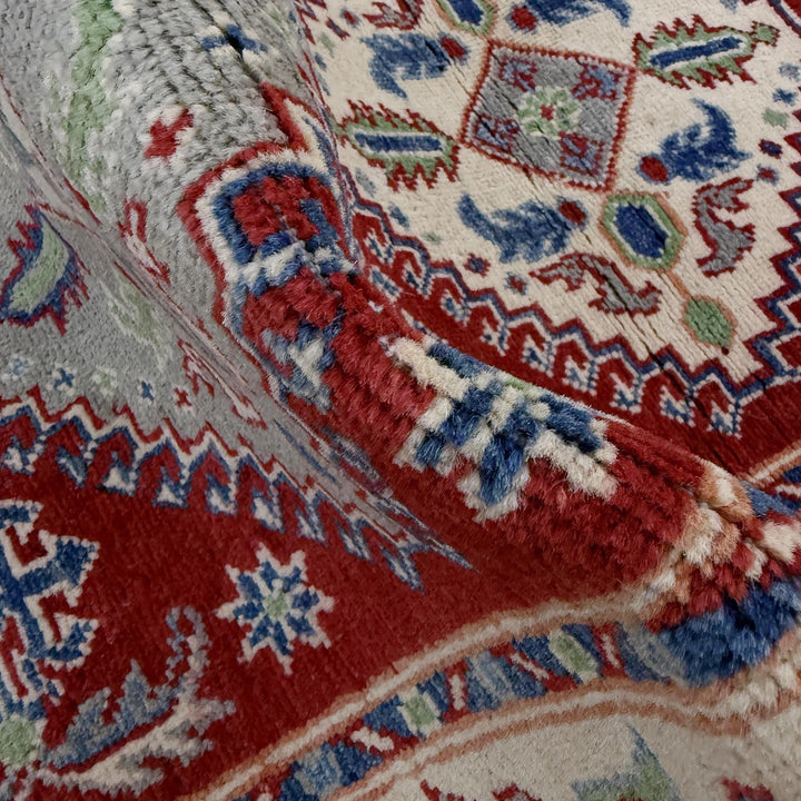Red Afghan Kazak Rug 2' 6" x 9' 7" Hand-Knotted | No. AL95831