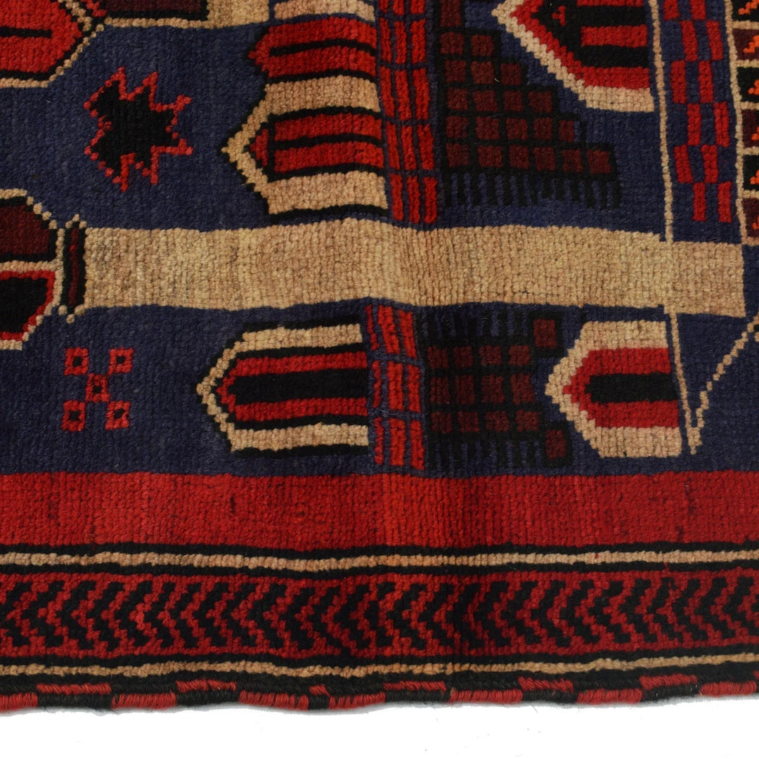 Afghan Baluchi Rug 2' 8" x 4' 2" Hand-Knotted | No. AL95871