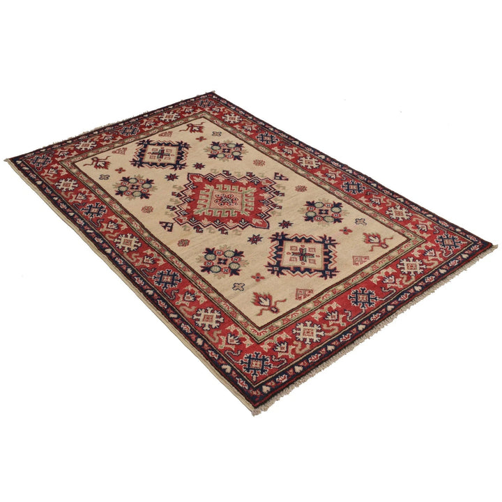 Ivory Afghan Kazak Rug 3'4" x 4'11" Hand-Knotted | No. AL95965