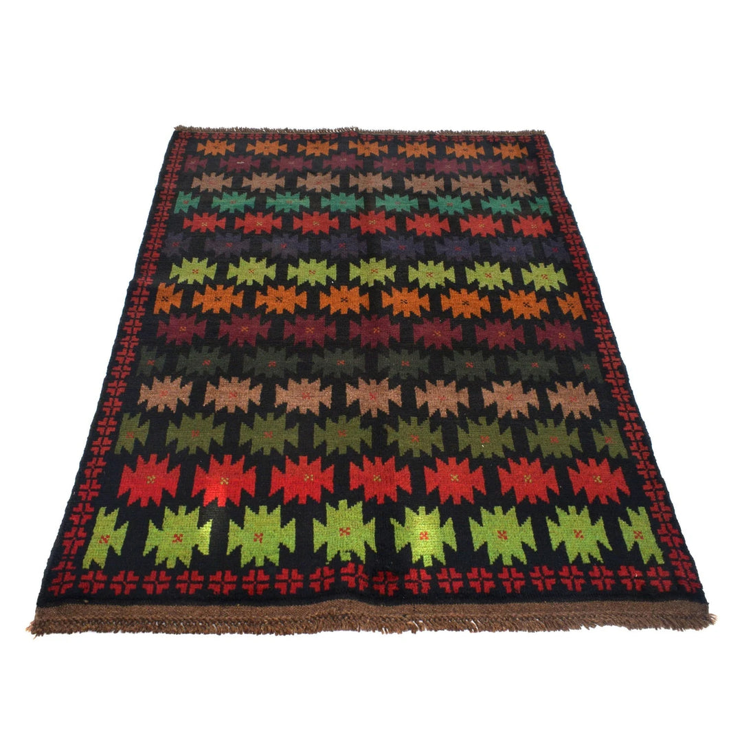 Black Afghan Baluchi Rug 4' 3" x 6' 5" Hand-Knotted | No. AL96047