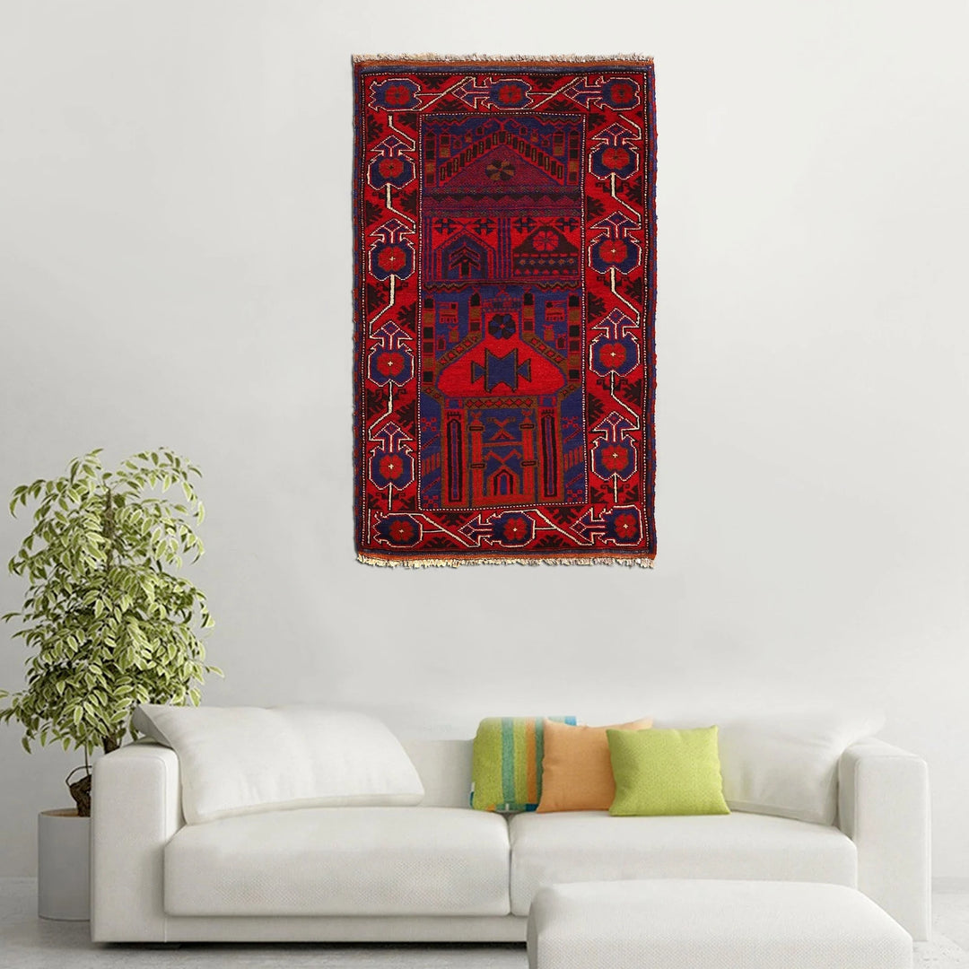Afghan Prayer Rug 2' 8" x 4' 9" Hand-Knotted | No. AL96049