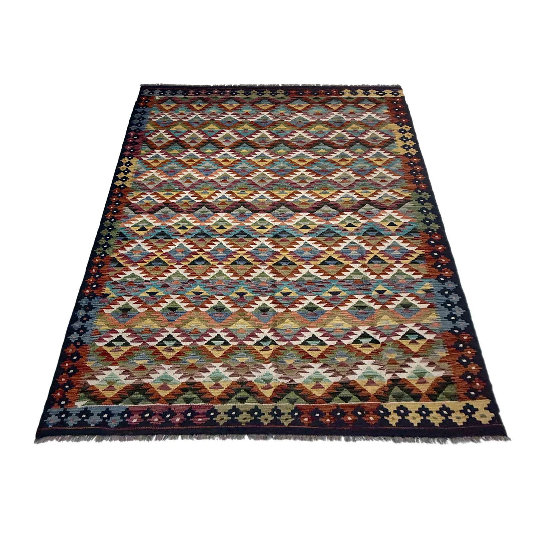 Afghan Vegetable Kilim Rug 5' 10" x 8' 2" Flat-Weave | No. AL960905
