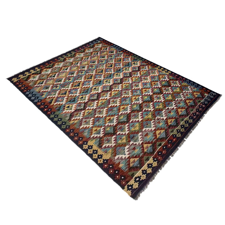 Afghan Vegetable Kilim Rug 5' 10" x 8' 2" Flat-Weave | No. AL960905