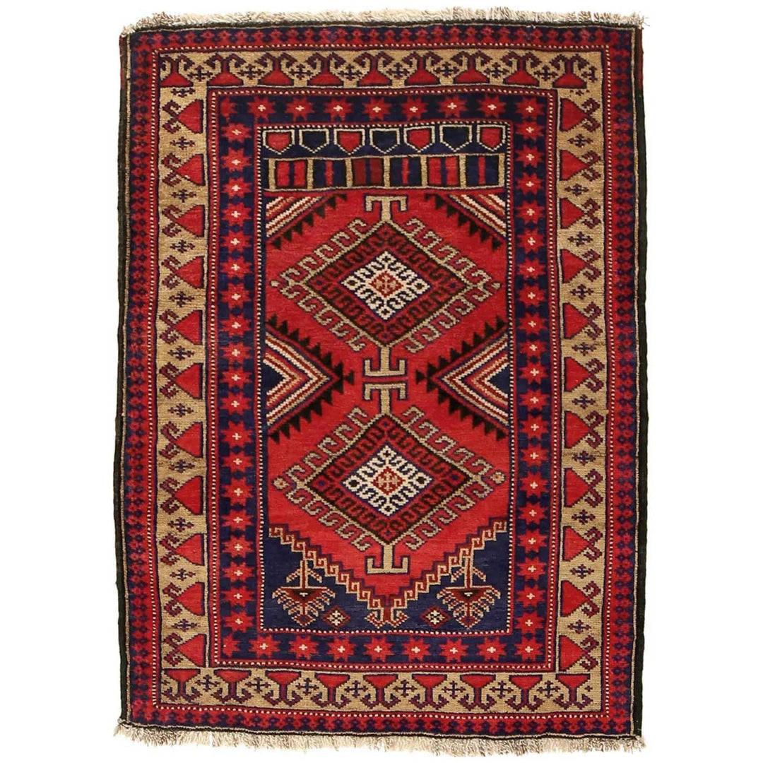 Red Afghan Baluchi Rug 2'10" x 3'10" Hand-Knotted | No. AL96128