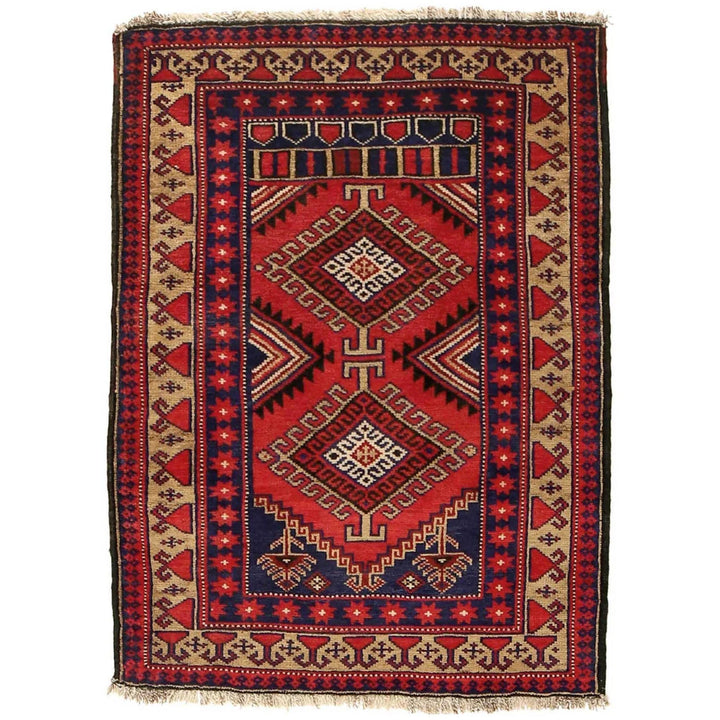 Red Afghan Baluchi Rug 2'10" x 3'10" Hand-Knotted | No. AL96128