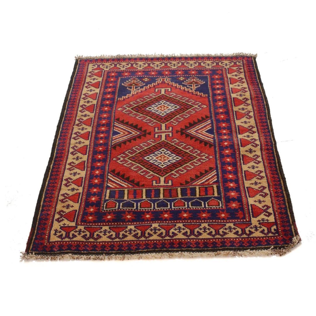 Red Afghan Baluchi Rug 2'10" x 3'10" Hand-Knotted | No. AL96128