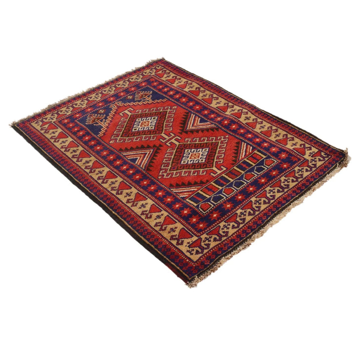 Red Afghan Baluchi Rug 2'10" x 3'10" Hand-Knotted | No. AL96128