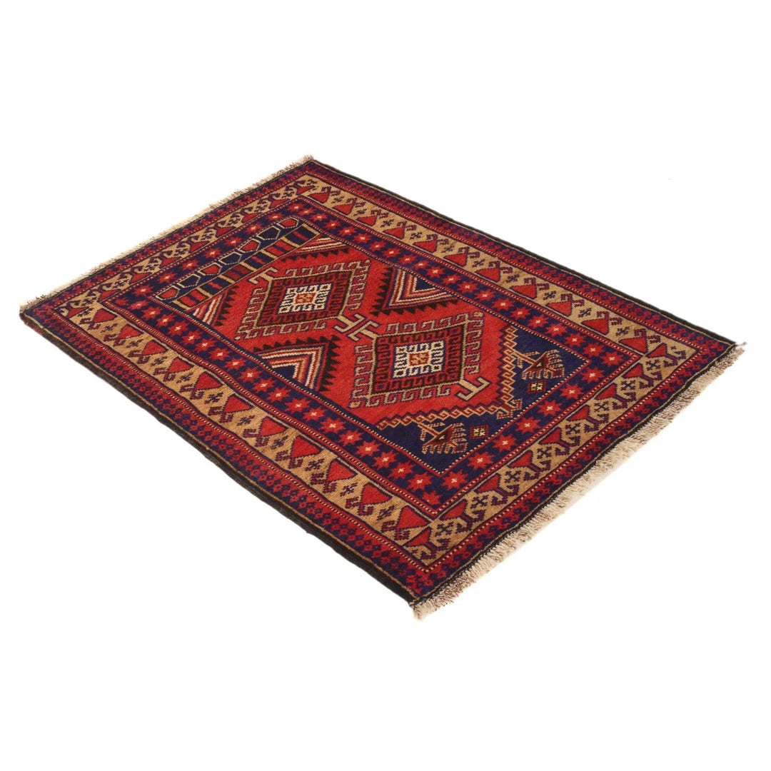 Red Afghan Baluchi Rug 2'10" x 3'10" Hand-Knotted | No. AL96128