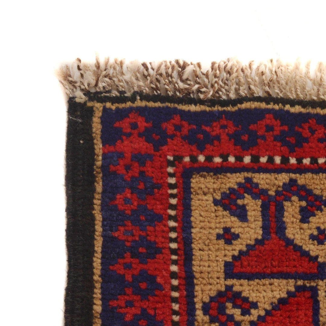 Red Afghan Baluchi Rug 2'10" x 3'10" Hand-Knotted | No. AL96128