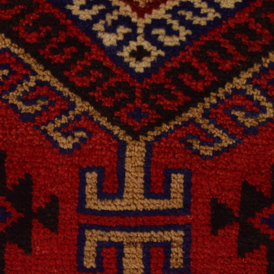 Red Afghan Baluchi Rug 2'10" x 3'10" Hand-Knotted | No. AL96128