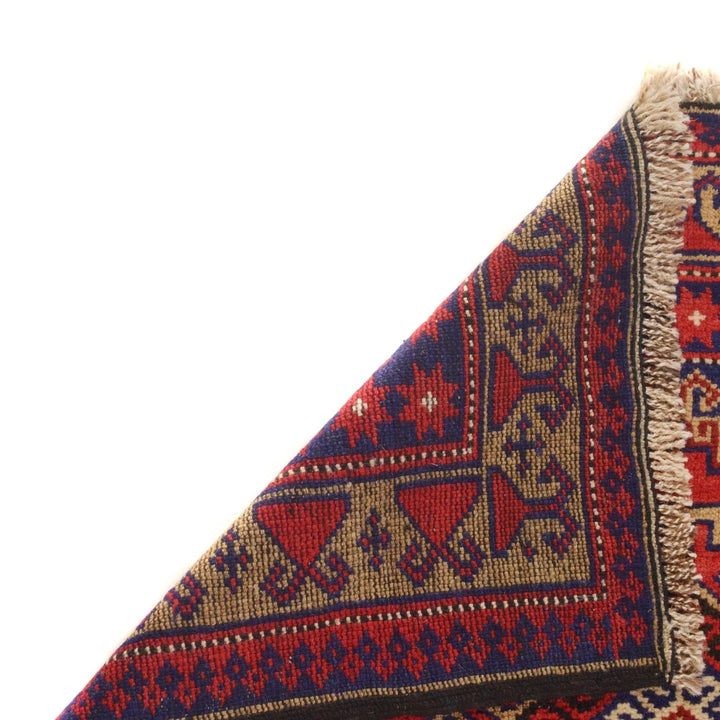 Red Afghan Baluchi Rug 2'10" x 3'10" Hand-Knotted | No. AL96128