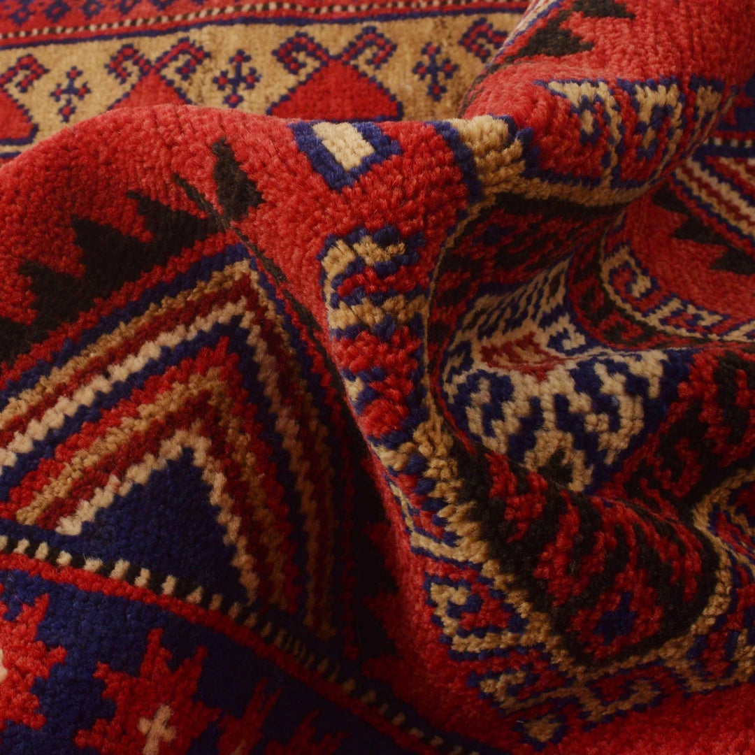 Red Afghan Baluchi Rug 2'10" x 3'10" Hand-Knotted | No. AL96128