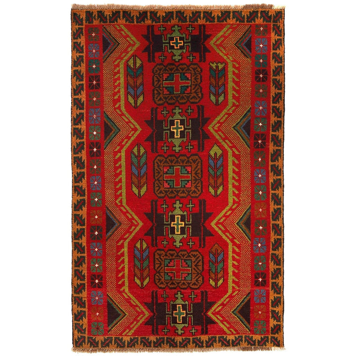 Afghan Baluchi Rug 3'8" x 6'4" Hand-Knotted | No. AL96243