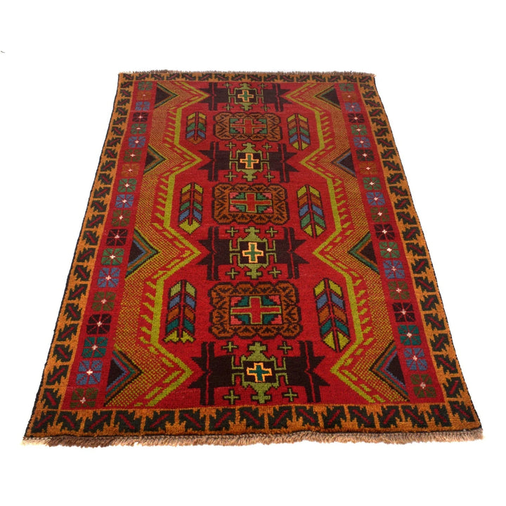 Afghan Baluchi Rug 3'8" x 6'4" Hand-Knotted | No. AL96243