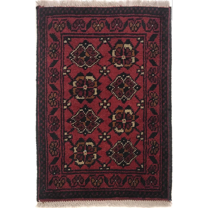 Red Afghan Oriental Doormat 1' 5" x 2' 0" Hand-Knotted | No. AL96305