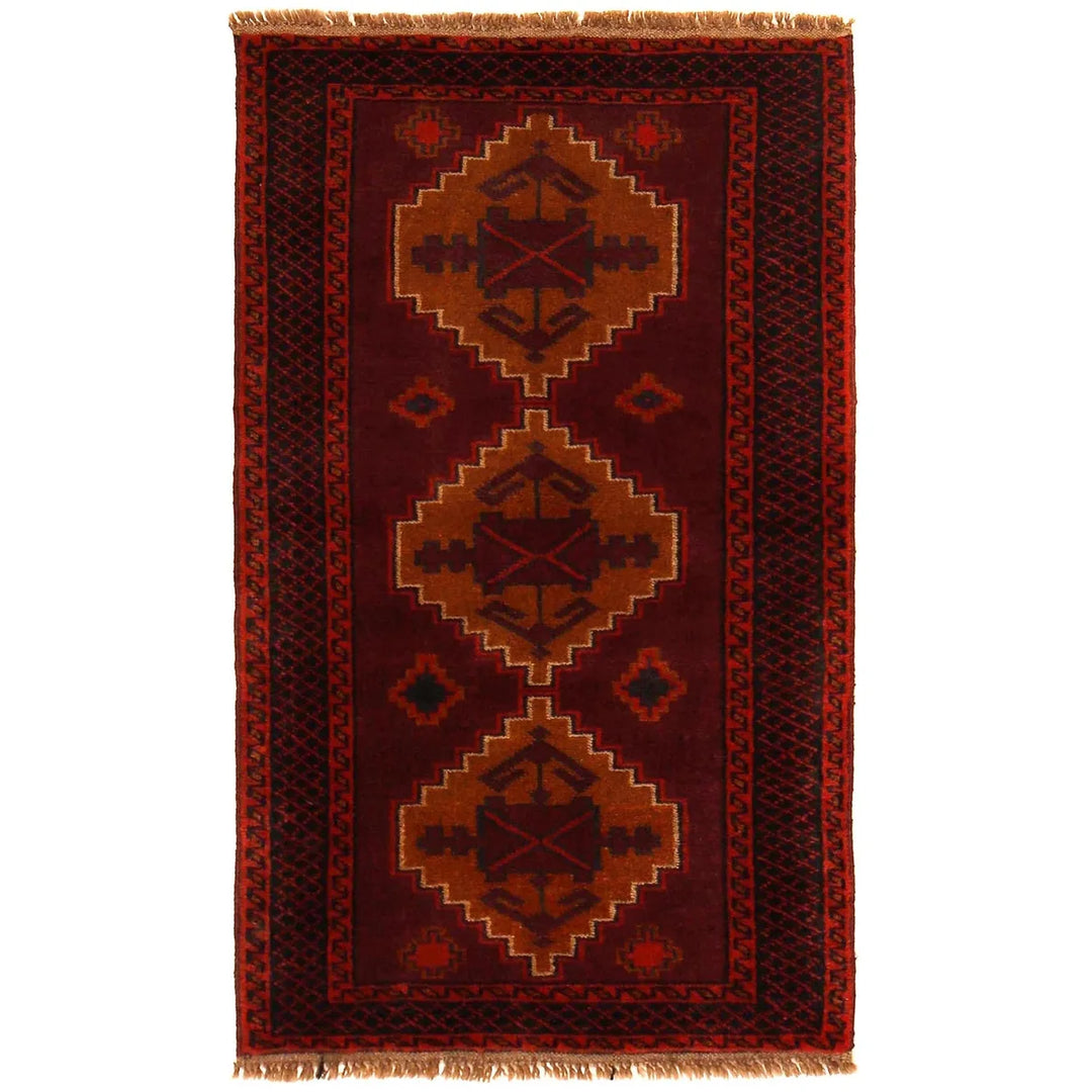 Red Afghan Baluchi Rug 2' 10" x 4' 8" Hand-Knotted | No. AL96366