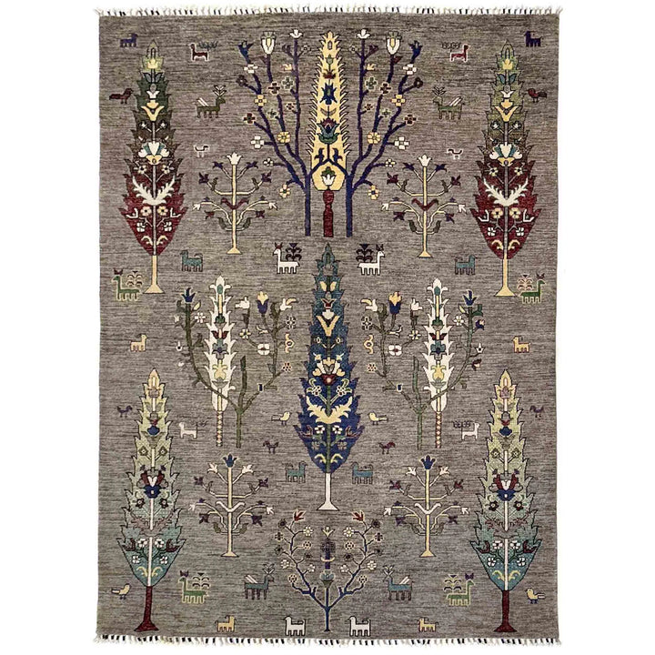 Gray Afghan Tree Of Life Rug 5' 7" x 8' 0" Hand-Knotted | No. AL96371