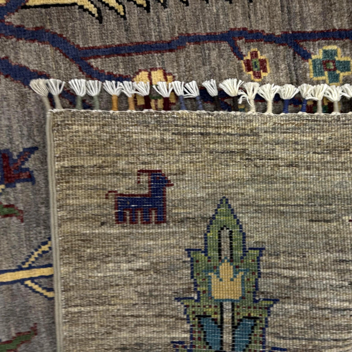 Gray Afghan Tree Of Life Rug 5' 7" x 8' 0" Hand-Knotted | No. AL96371