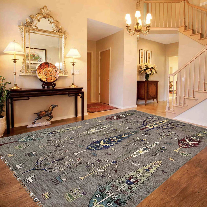 Gray Afghan Oriental Rug 5' 7" x 8' 0" Hand-Knotted | No. AL96371