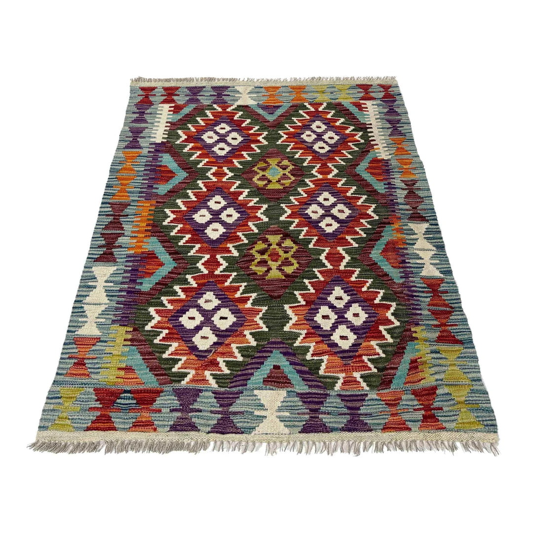 Afghan Vegetable Kilim Rug 2' 11" x 4' 2" Flat-Weave | No. AL963912