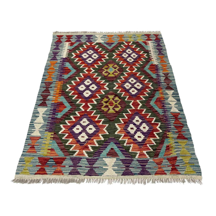 Afghan Vegetable Kilim Rug 2' 11" x 4' 2" Flat-Weave | No. AL963912