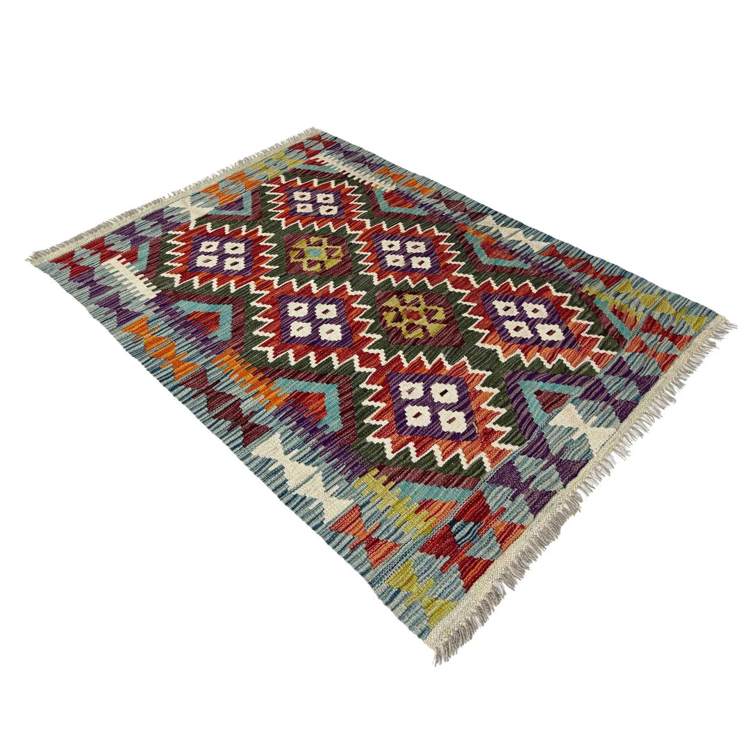 Afghan Vegetable Kilim Rug 2' 11" x 4' 2" Flat-Weave | No. AL963912