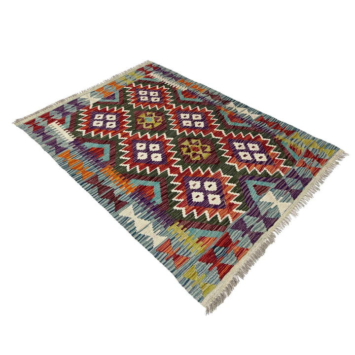 Afghan Vegetable Kilim Rug 2' 11" x 4' 2" Flat-Weave | No. AL963912