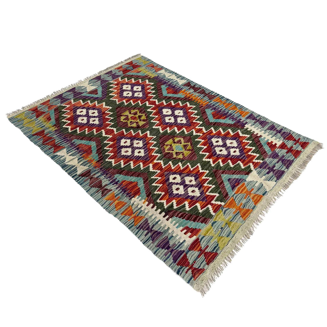 Afghan Vegetable Kilim Rug 2' 11" x 4' 2" Flat-Weave | No. AL963912
