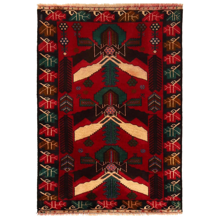 Red Afghan Baluchi Rug 2' 11" x 4' 2" Hand-Knotted | No. AL96410
