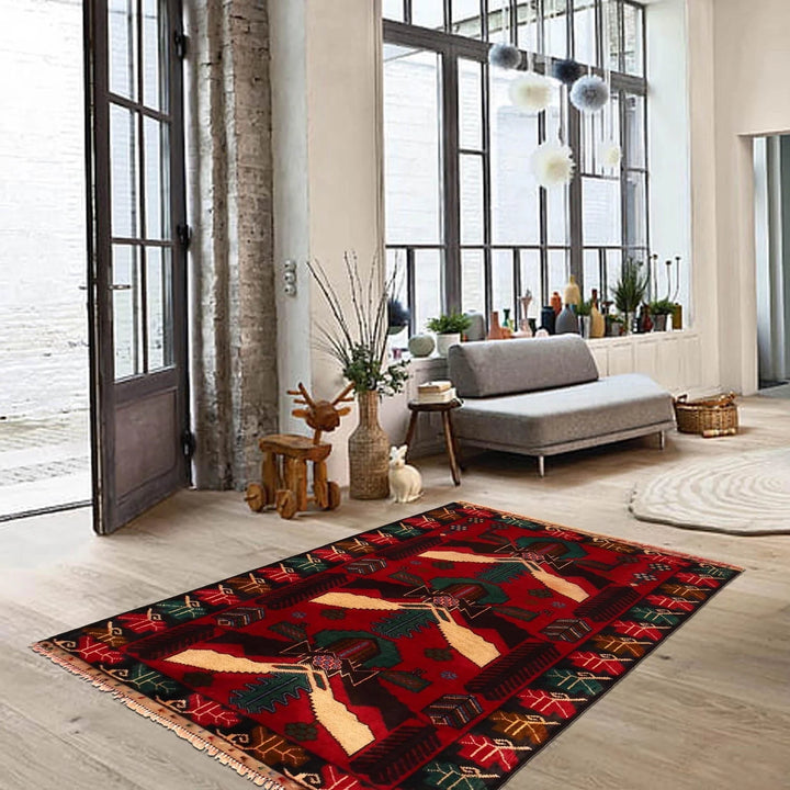 Red Afghan Baluchi Rug 2' 11" x 4' 2" Hand-Knotted | No. AL96410