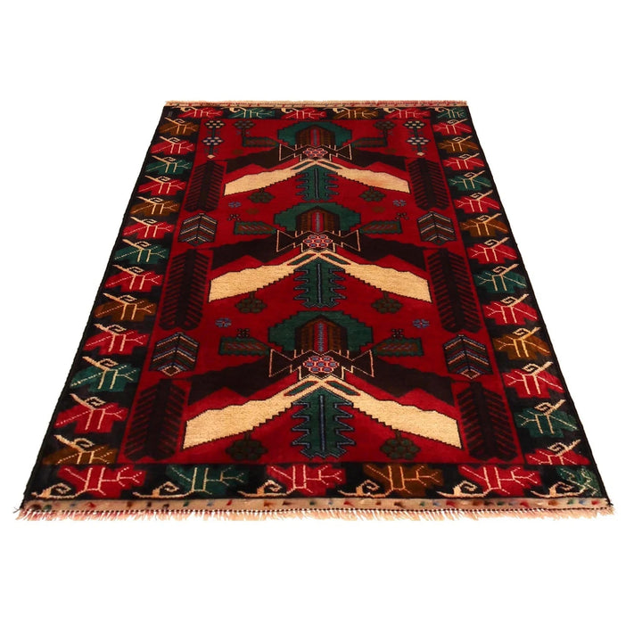 Red Afghan Baluchi Rug 2' 11" x 4' 2" Hand-Knotted | No. AL96410