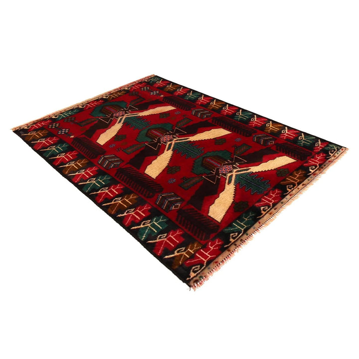 Red Afghan Baluchi Rug 2' 11" x 4' 2" Hand-Knotted | No. AL96410
