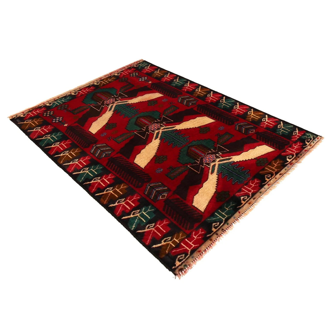 Red Afghan Baluchi Rug 2' 11" x 4' 2" Hand-Knotted | No. AL96410