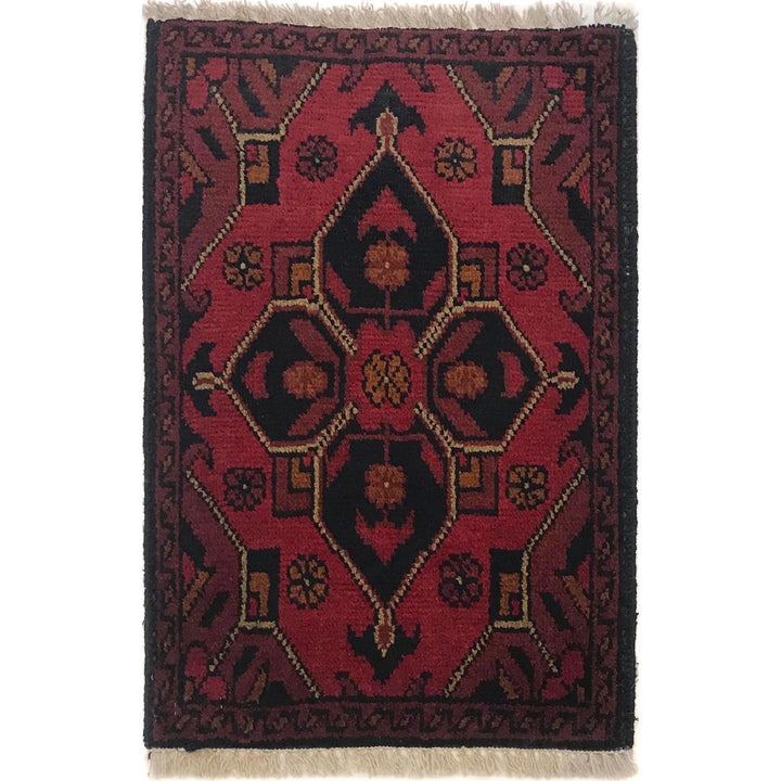 Red Afghan Oriental Doormat 1' 4" x 1' 11" Hand-Knotted | No. AL96421
