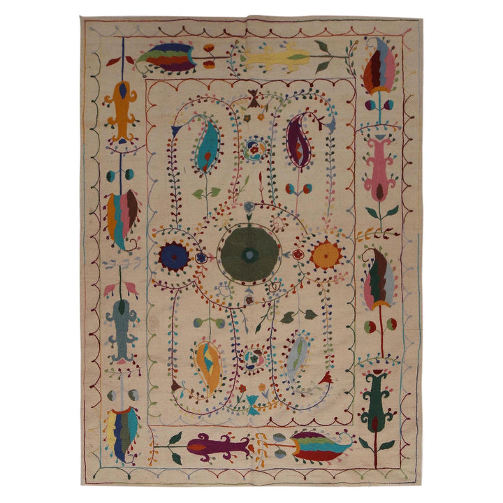 Beige Afghan Kilim Rug 5' 5" x 7' 10" Flat-Weave | No. AL96443
