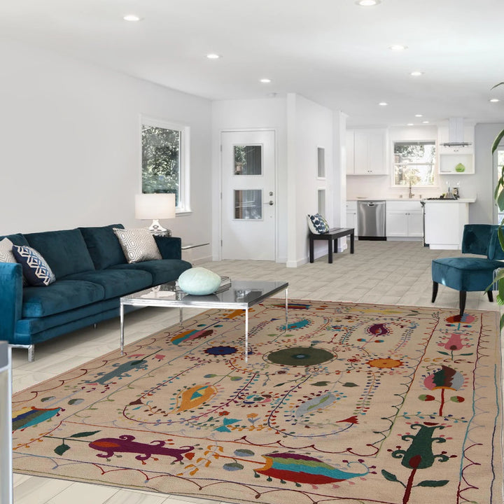 Beige Afghan Kilim Rug 5' 5" x 7' 10" Flat-Weave | No. AL96443