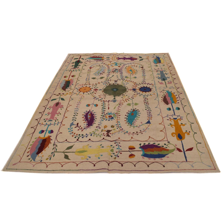 Beige Afghan Kilim Rug 5' 5" x 7' 10" Flat-Weave | No. AL96443