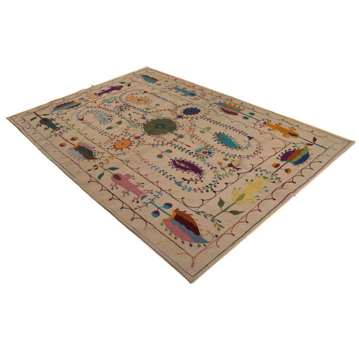 Beige Afghan Kilim Rug 5' 5" x 7' 10" Flat-Weave | No. AL96443