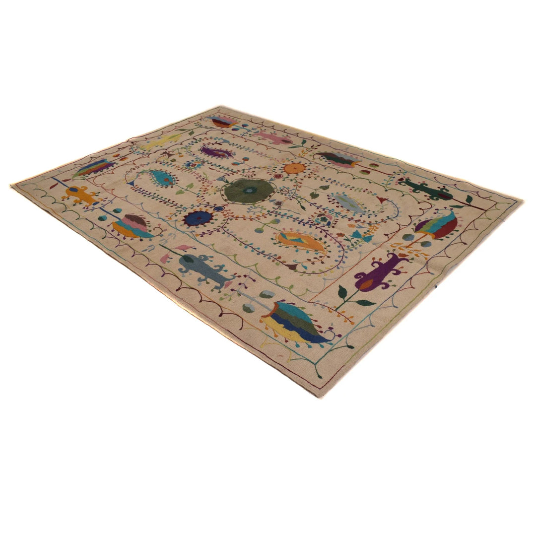 Beige Afghan Kilim Rug 5' 5" x 7' 10" Flat-Weave | No. AL96443