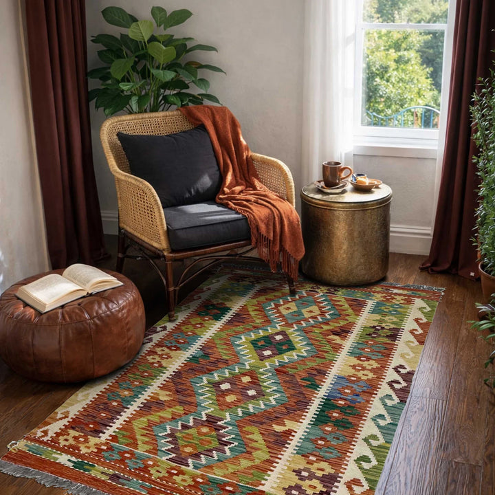 Afghan Kilim Rug 3' 3" x 5' 0" Flat-Weave | No. AL96483