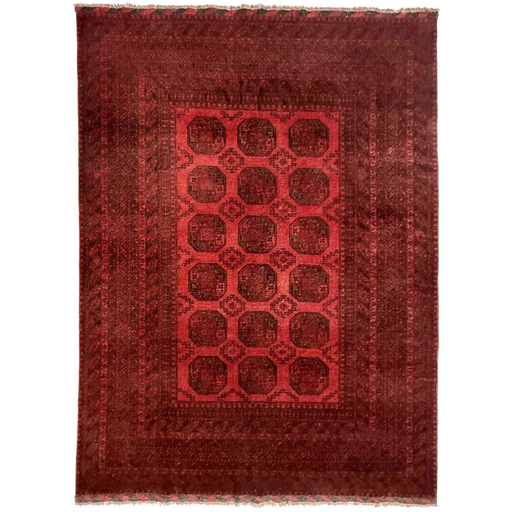 Red Afghan Filpa Rug 6' 8" x 8' 10" Hand-Knotted | No. AL965006