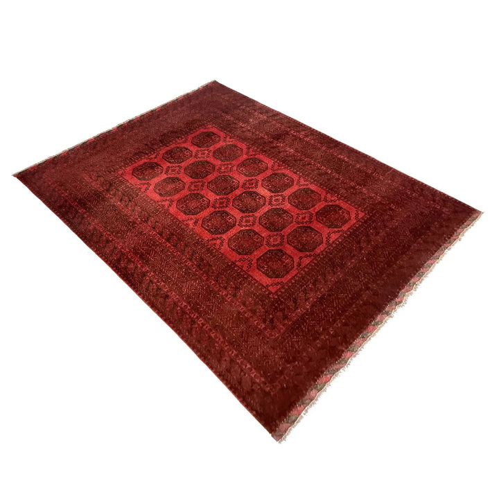 Red Afghan Filpa Rug 6' 8" x 8' 10" Hand-Knotted | No. AL965006