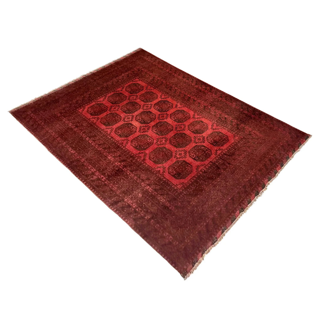 Red Afghan Filpa Rug 6' 8" x 8' 10" Hand-Knotted | No. AL965006