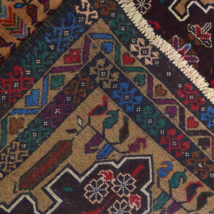 Afghan Baluchi Rug 3' 1" x 4' 0" Hand-Knotted | No. AL96574