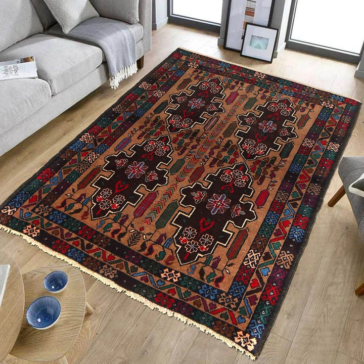 Afghan Baluchi Rug 3' 1" x 4' 0" Hand-Knotted | No. AL96574