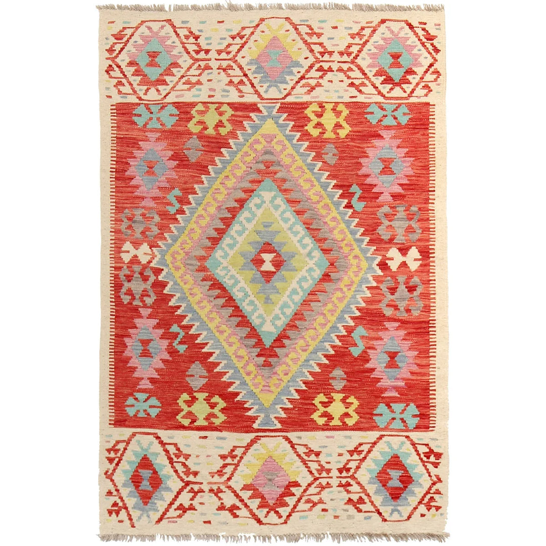 Afghan Vegetable Kilim Rug 3' 11" x 6' 4" Flat-Weave | No. AL96594