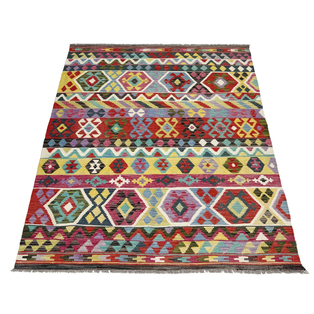 Afghan Vegetable Kilim Rug 4' 9" x 6' 8" Flat-Weave | No. AL966517