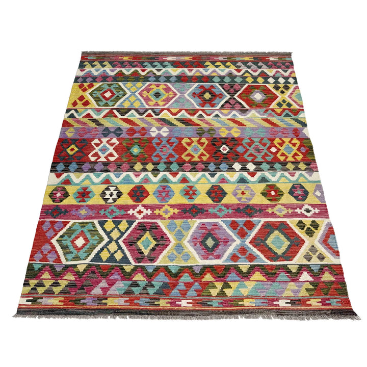 Afghan Vegetable Kilim Rug 4' 9" x 6' 8" Flat-Weave | No. AL966517